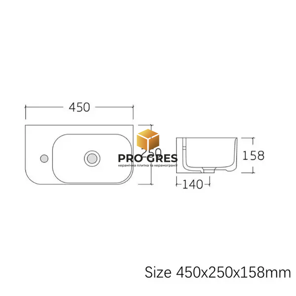 Раковина на стільницю Devit Do It 450250L 450х250 см, 1 отвір під змішувач зліва, білий глянець