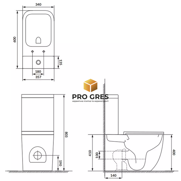 Унітаз-компакт 930 Cersanit Remo Pro Square Tornado 011 (CCKZ1016880001 / K3029-001) безобідковий, сидіння SLIM, білий глянець  фото